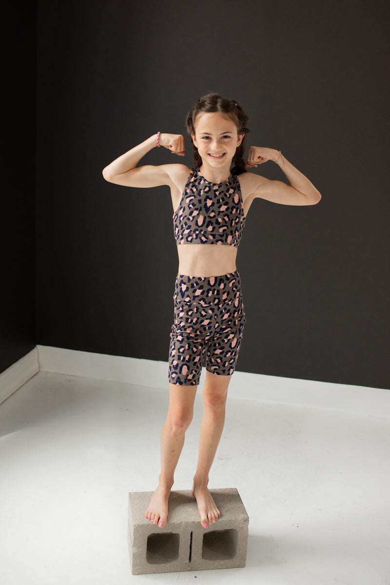 Pink Leopard Child Biker Shorts