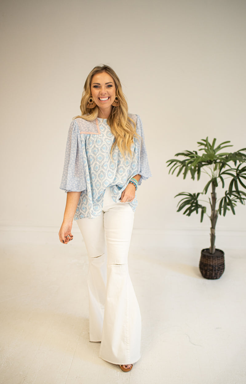 Blue Mix Print Blouse