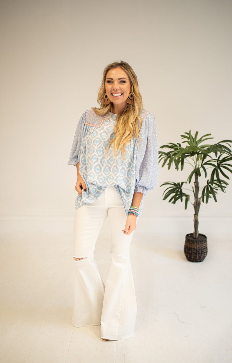 Blue Mix Print Blouse