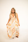 Peach Combo Tropical Floral Print Maxi