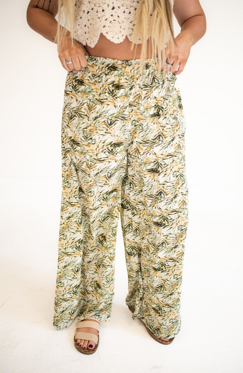 Leaf Print Palazzo Pants