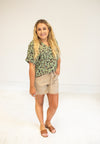 Sage Animal Print V Neck Dolman
