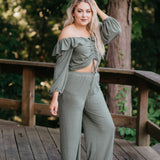 Olive Ribbed Drawstring Top & Pant Set