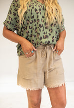 Sage Animal Print V Neck Dolman