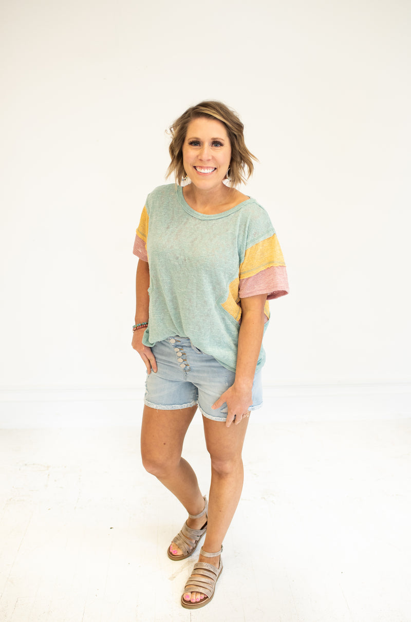 High Waisted Front Button Distressed Shorts