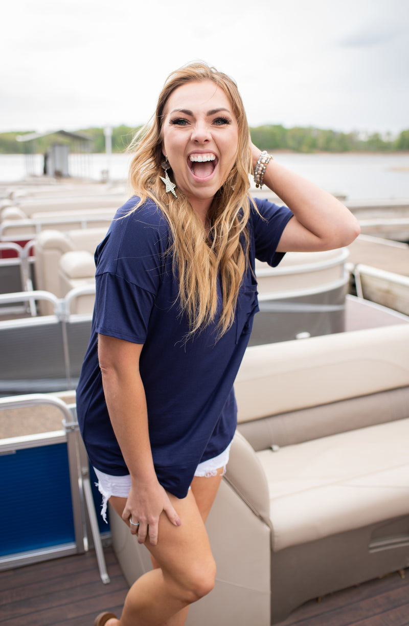 Distressed Front Pocket Tee