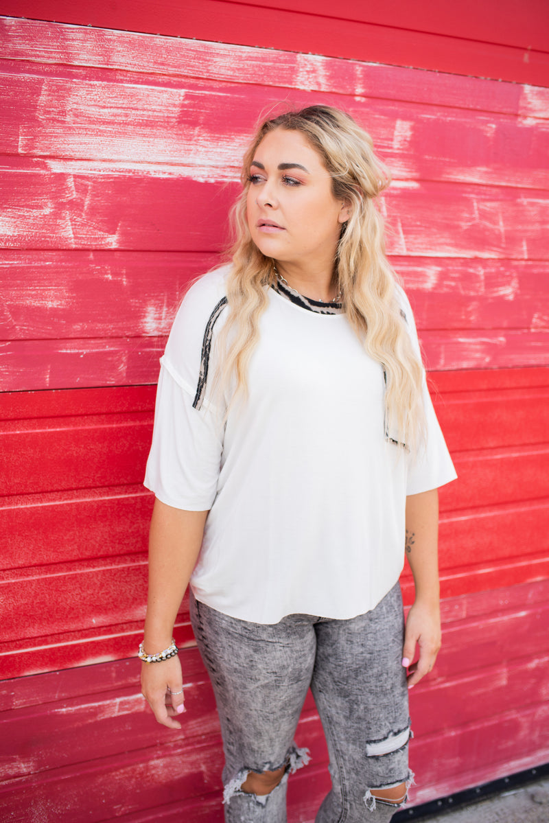 Off White Front Pocket Top w/ Zebra Detail