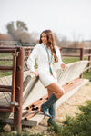 L/S Faux Leather Cream Dress