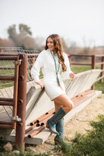L/S Faux Leather Cream Dress