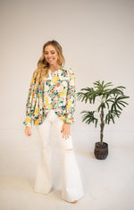 Floral Print Long Sleeve Blouse with Lace Detail