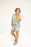 High Waisted Front Button Distressed Shorts