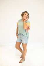High Waisted Front Button Distressed Shorts