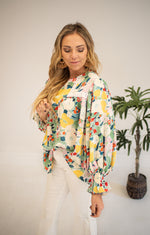 Floral Print Long Sleeve Blouse with Lace Detail