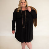 Black L/S Pleated Dress with Side Pockets