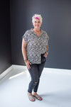 Off White Animal Print Collared Top with Front Pocket
