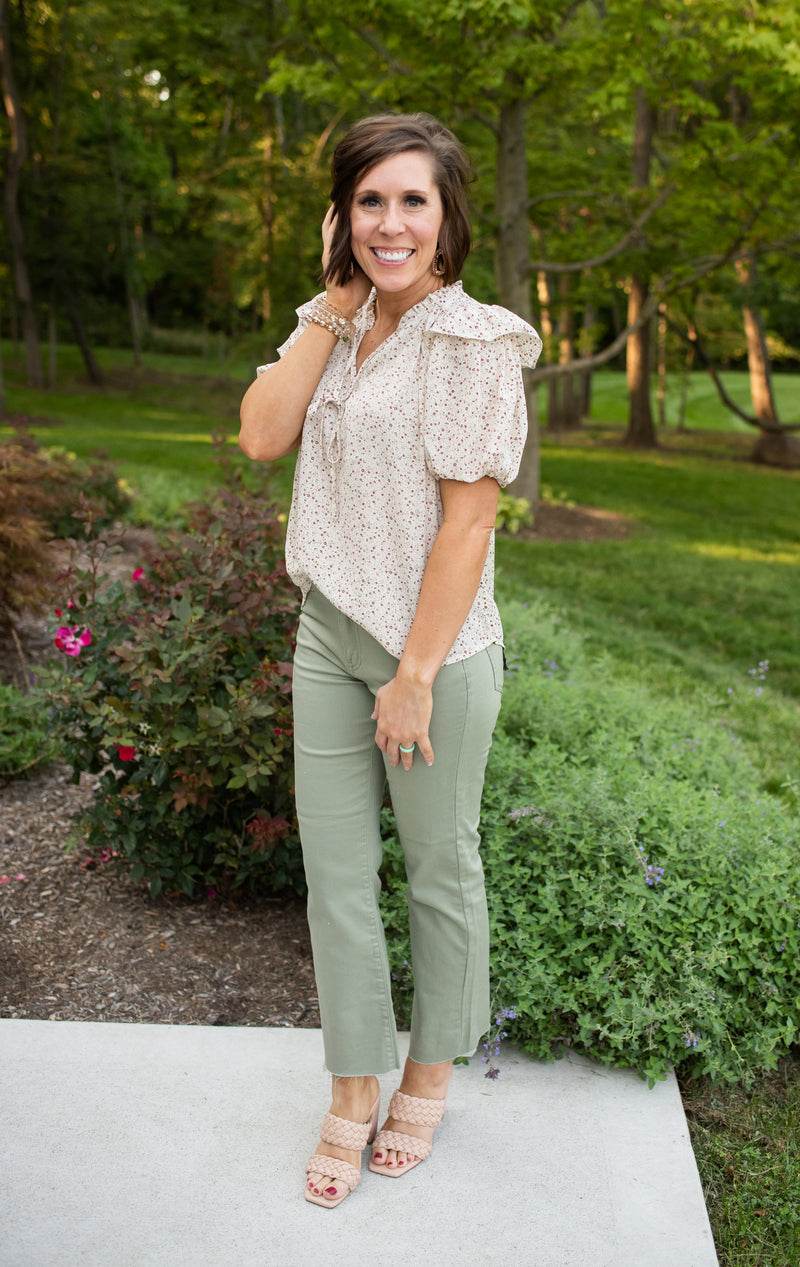 Ivory Multi Ditsy Print Floral S/S Blouse