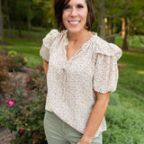 Ivory Multi Ditsy Print Floral S/S Blouse