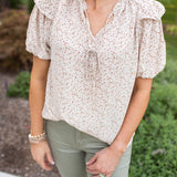 Ivory Multi Ditsy Print Floral S/S Blouse