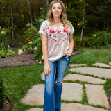 Oyster Velvet Embroidered V Neck Blouse