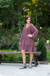 Mauve Smocked V Neck Tiered Dress