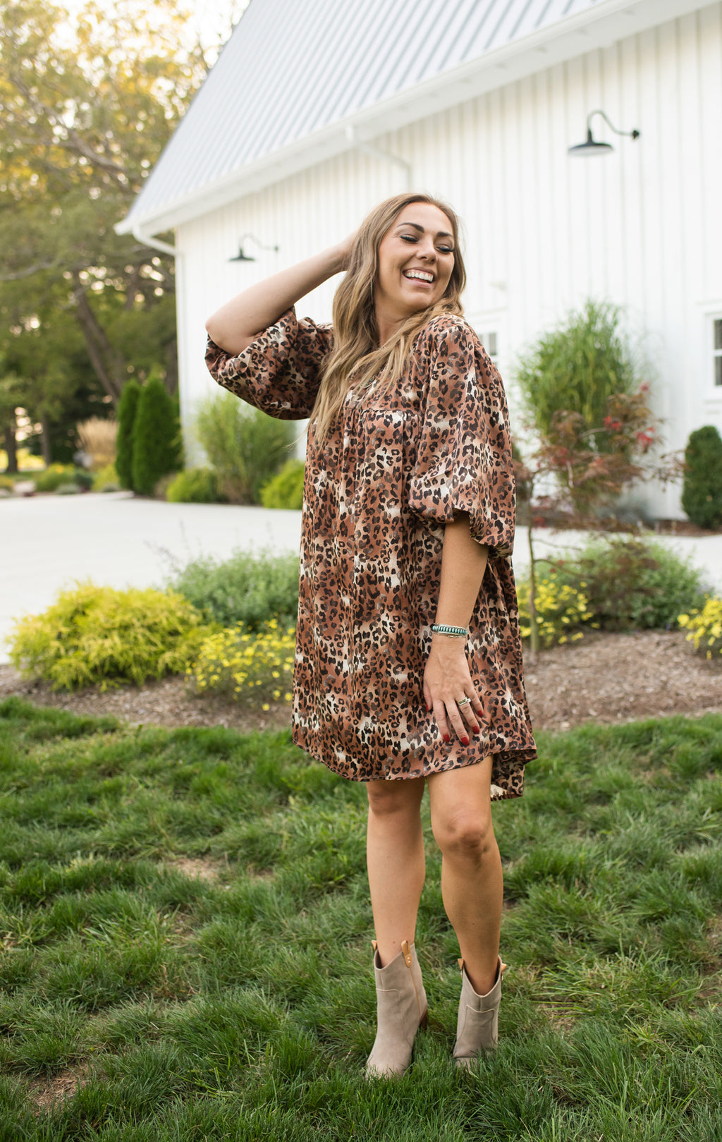 Brown Leopard Printed Babydoll Dress