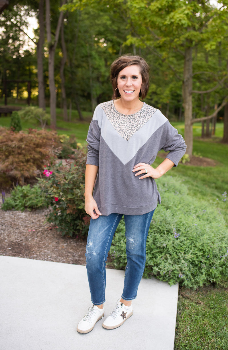Animal Print Colorblock L/S Top