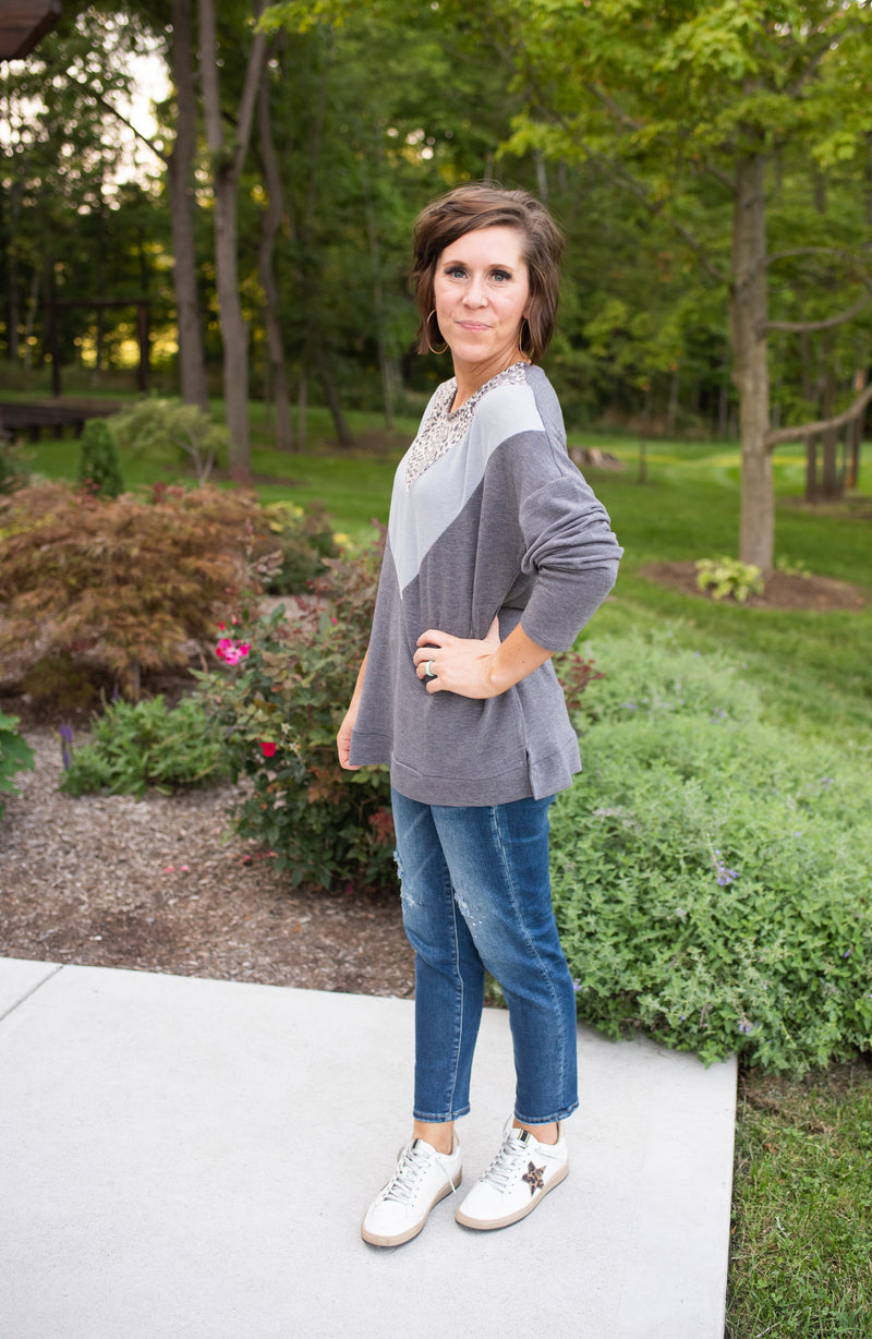 Animal Print Colorblock L/S Top