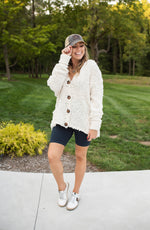 Cream Oversized Super Soft Button Sweater Hoodie