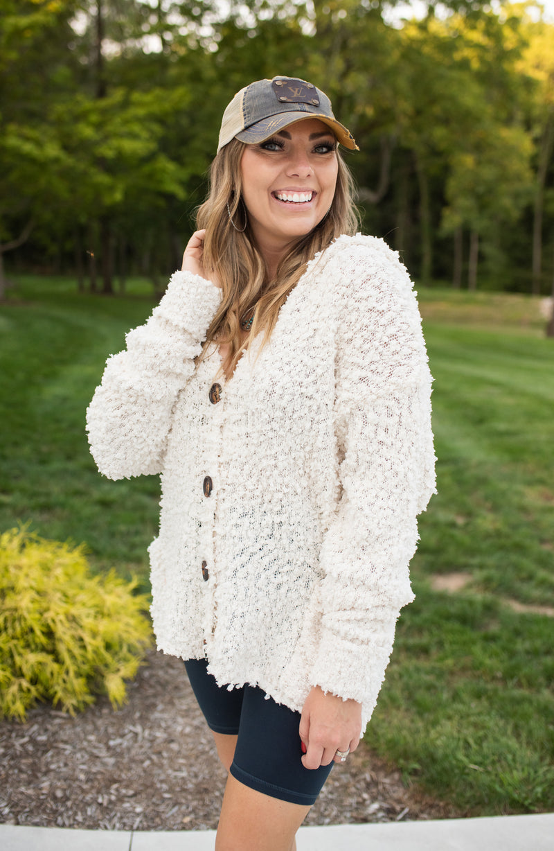 Cream Oversized Super Soft Button Sweater Hoodie