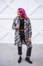Grey Camo Long Corduroy Shacket