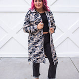 Grey Camo Long Corduroy Shacket