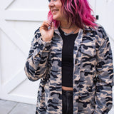 Grey Camo Long Corduroy Shacket