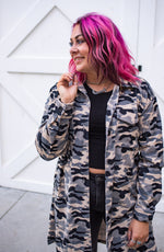Grey Camo Long Corduroy Shacket