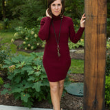 Wine Long Sleeve Rib Knit Sweater Dress