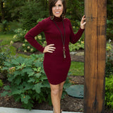 Wine Long Sleeve Rib Knit Sweater Dress