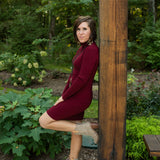 Wine Long Sleeve Rib Knit Sweater Dress