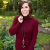 Wine Long Sleeve Rib Knit Sweater Dress